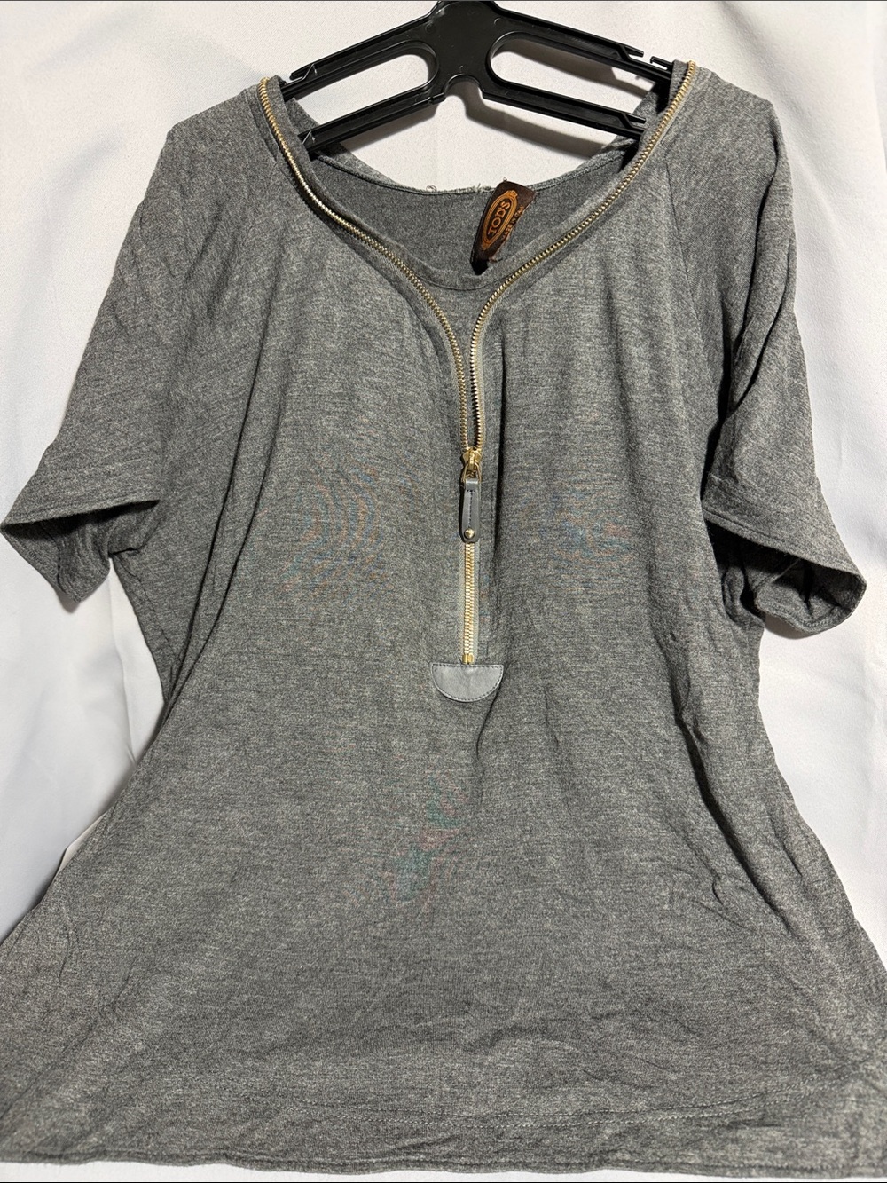 Tod's Gray Short Sleeve Half-Zip Tee with Gold Zipper